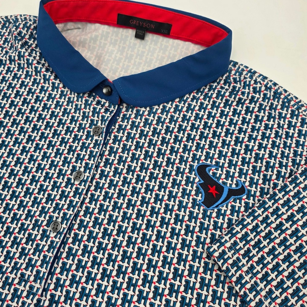 GREYSON HOUSTON TEXANS GOLF POLO WOMENS 2XL XXL NFL ALL OVER PRINT LOGO FOOTBALL